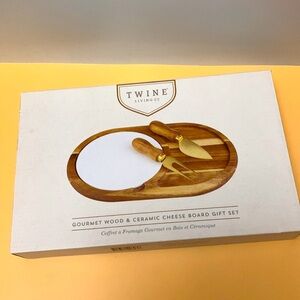 Gourmet Wood & Ceramic Cheese Board Gift Set